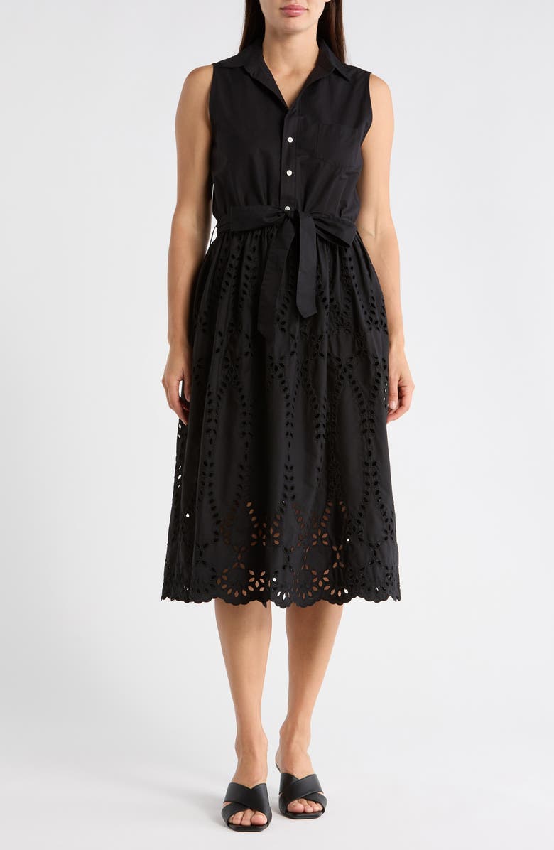 Frank & Eileen Sleeveless Cotton Eyelet Dress, Main, color, Black Eyelet