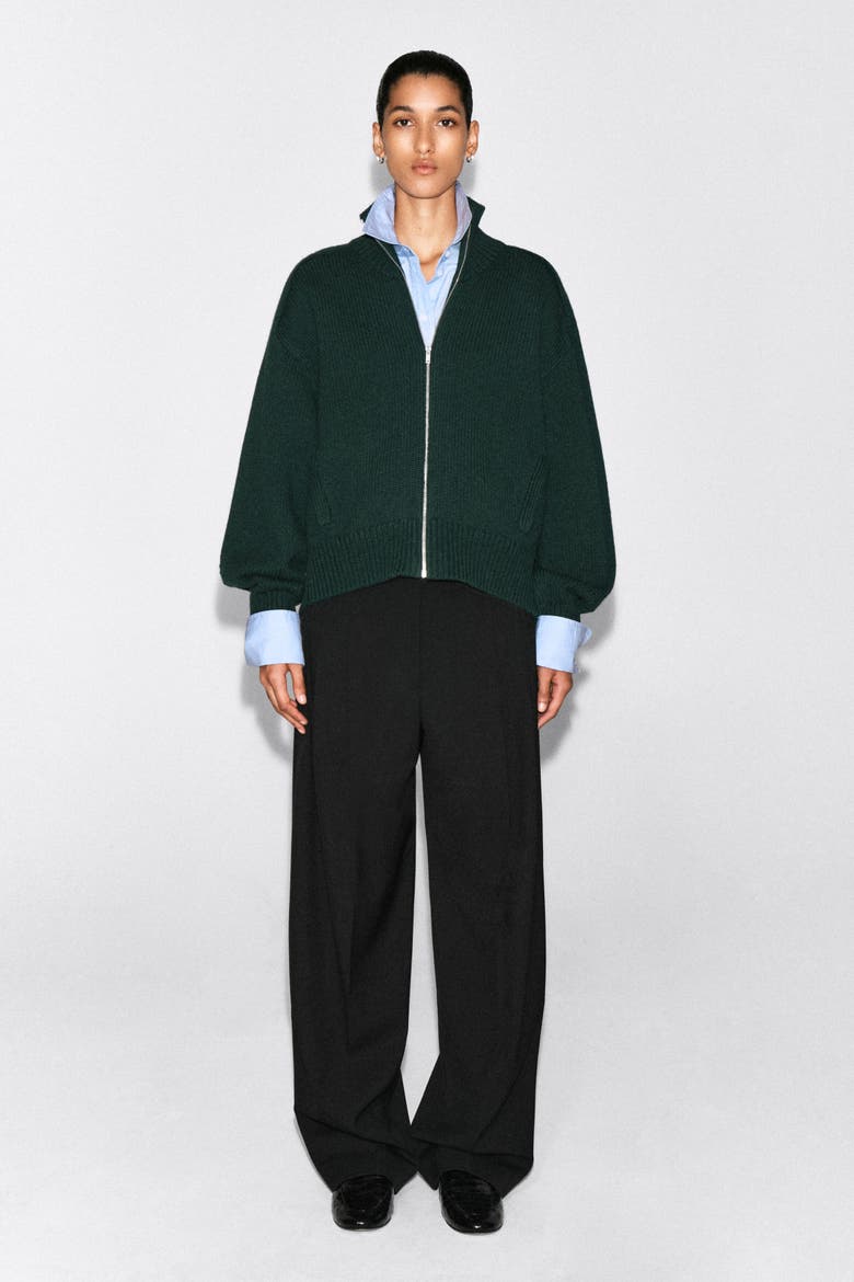 Rounded Wool Mock-Neck Zip-Up Jacket, Alternate, color, DARK GREEN