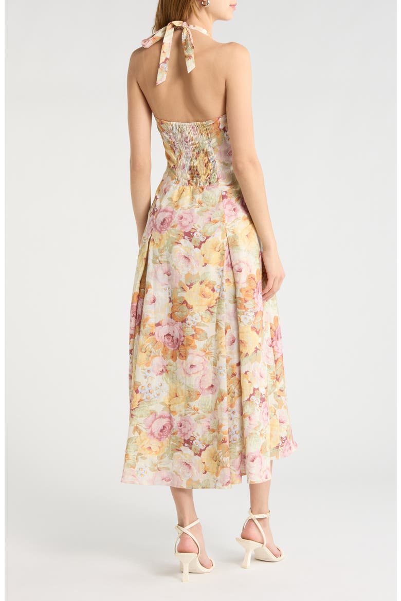 Murano Floral Linen Halter Dress, Alternate, color, GIARDINO