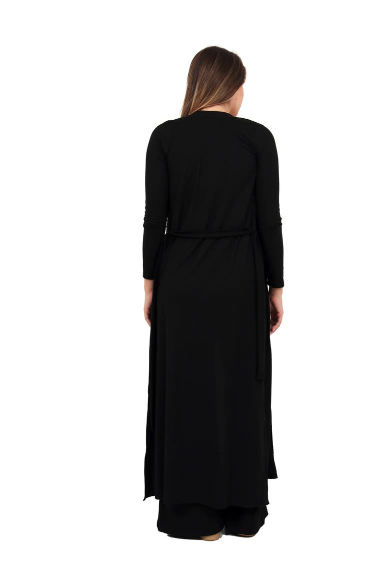 Womens Basic Long Sleeve Tie Waist Soft Jacket and Elastic Waist Wide Leg Pant Set, Alternate, color, Black