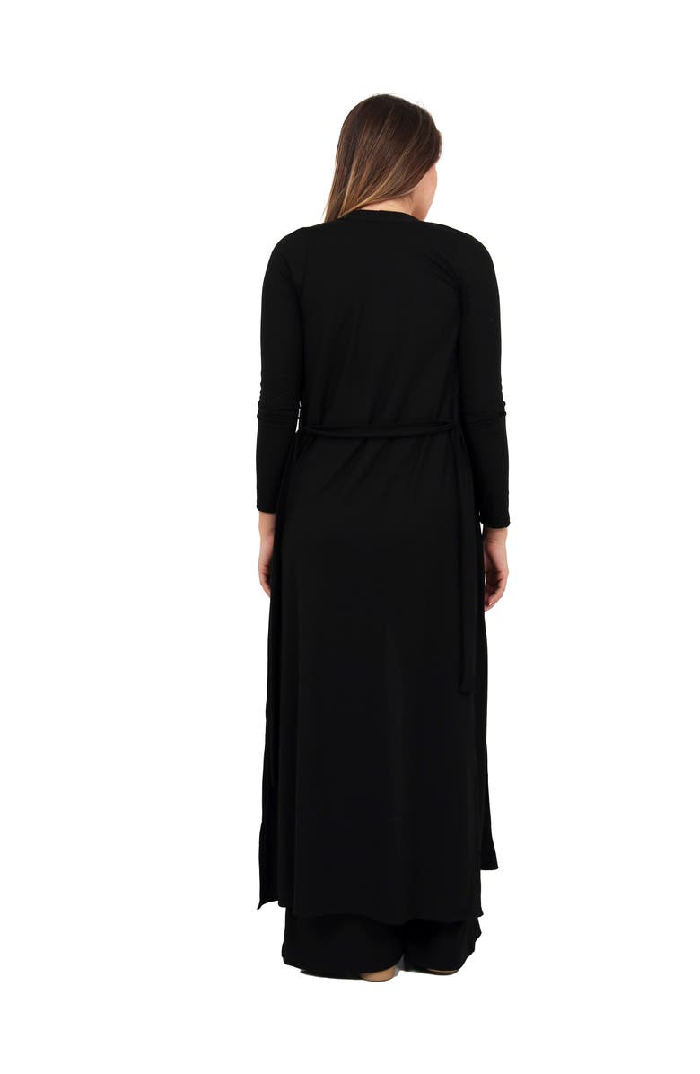 24seven Comfort Apparel Womens Basic Long Sleeve Tie Waist Soft Jacket and Elastic Waist Wide Leg Pant Set, Alternate, color, Black