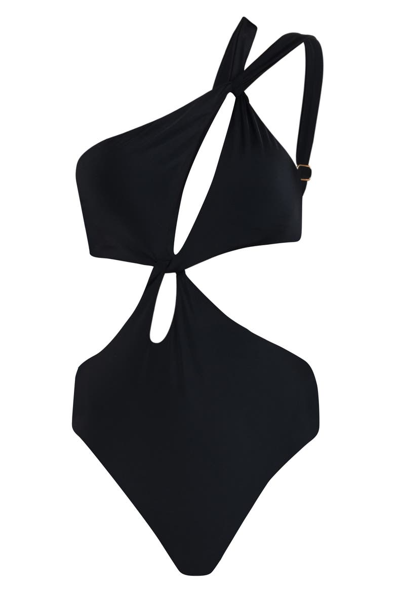 Camilla Cutout One-Shoulder One-Piece Swimsuit, Alternate, color, BLACK