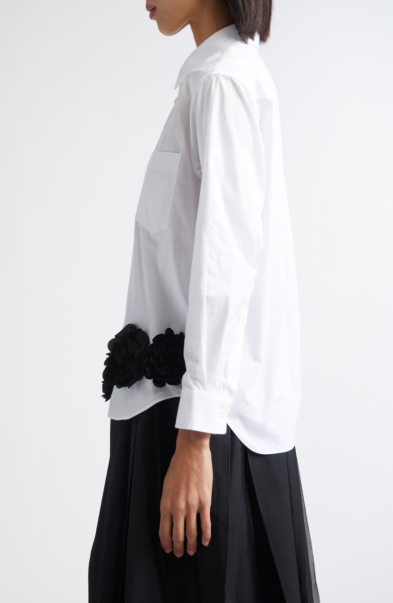 Tao Comme des Garçons Floral Satin Appliqué Cotton Broadcloth Button-Up Shirt, Alternate, color, White X Black