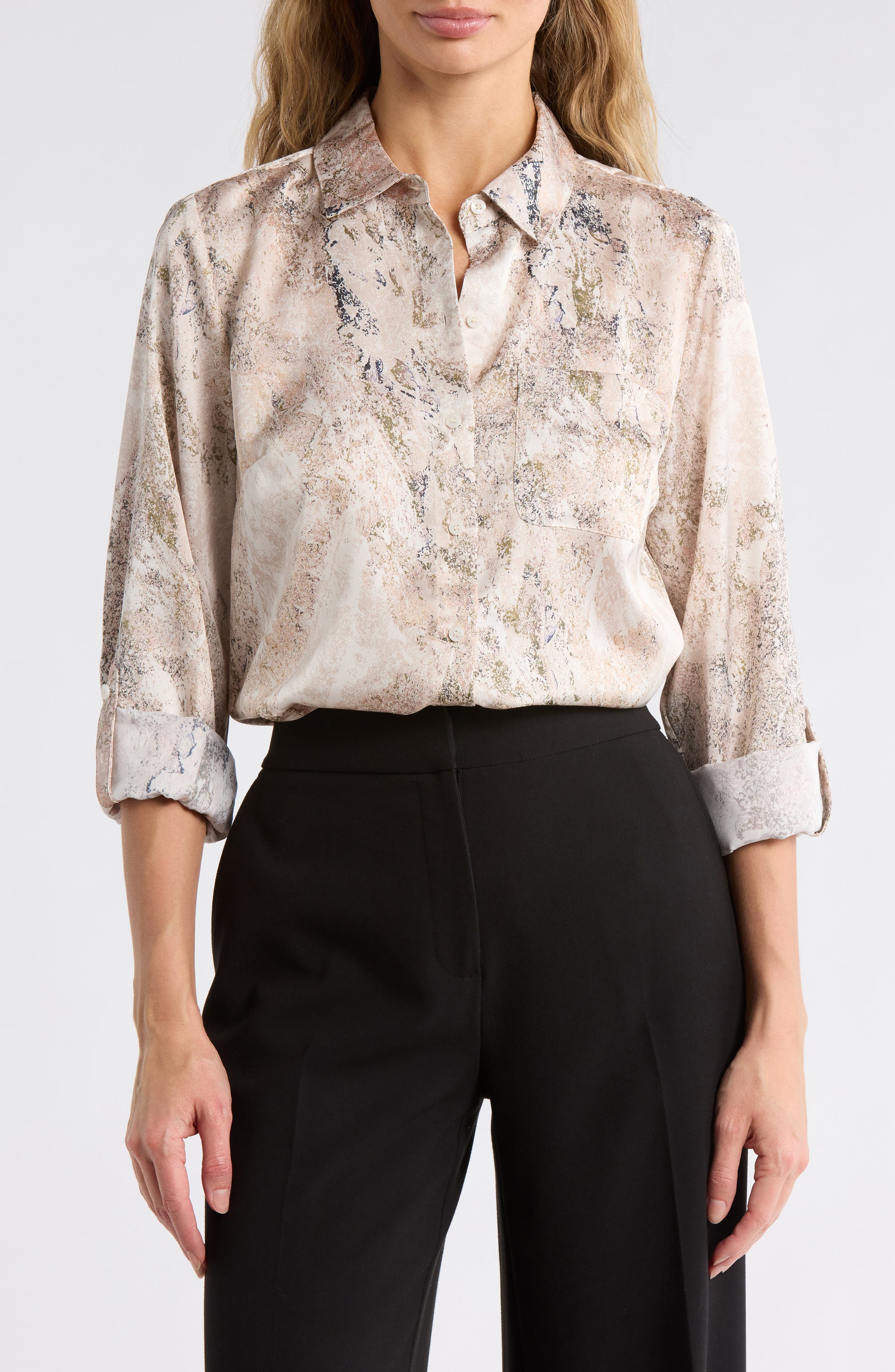Printed Satin Roll Tab Top - image 5