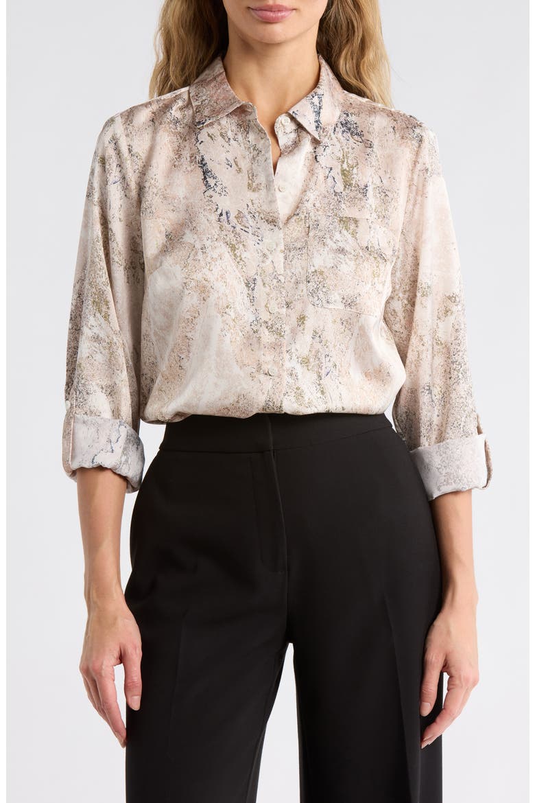 Printed Satin Roll Tab Top, Main, color, COCONUT/ TRAVERTINE MULTI