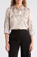 DKNY Printed Satin Roll Tab Top