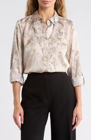 DKNY Printed Satin Roll Tab Top