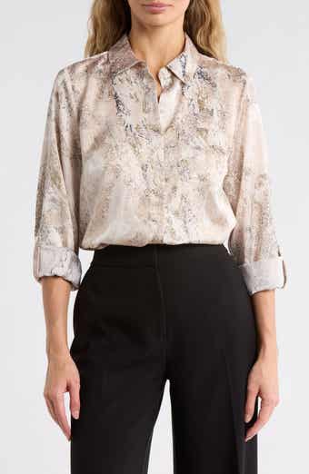 Printed Satin Roll Tab Top