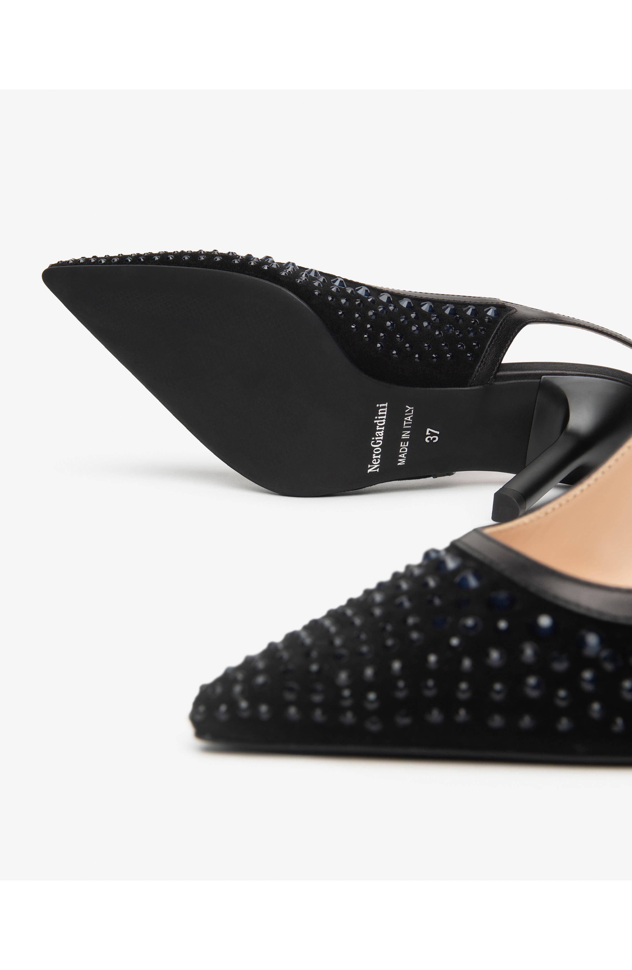 NeroGiardini Embellished Slingback Pointed Toe Pump, Alternate, color, Black