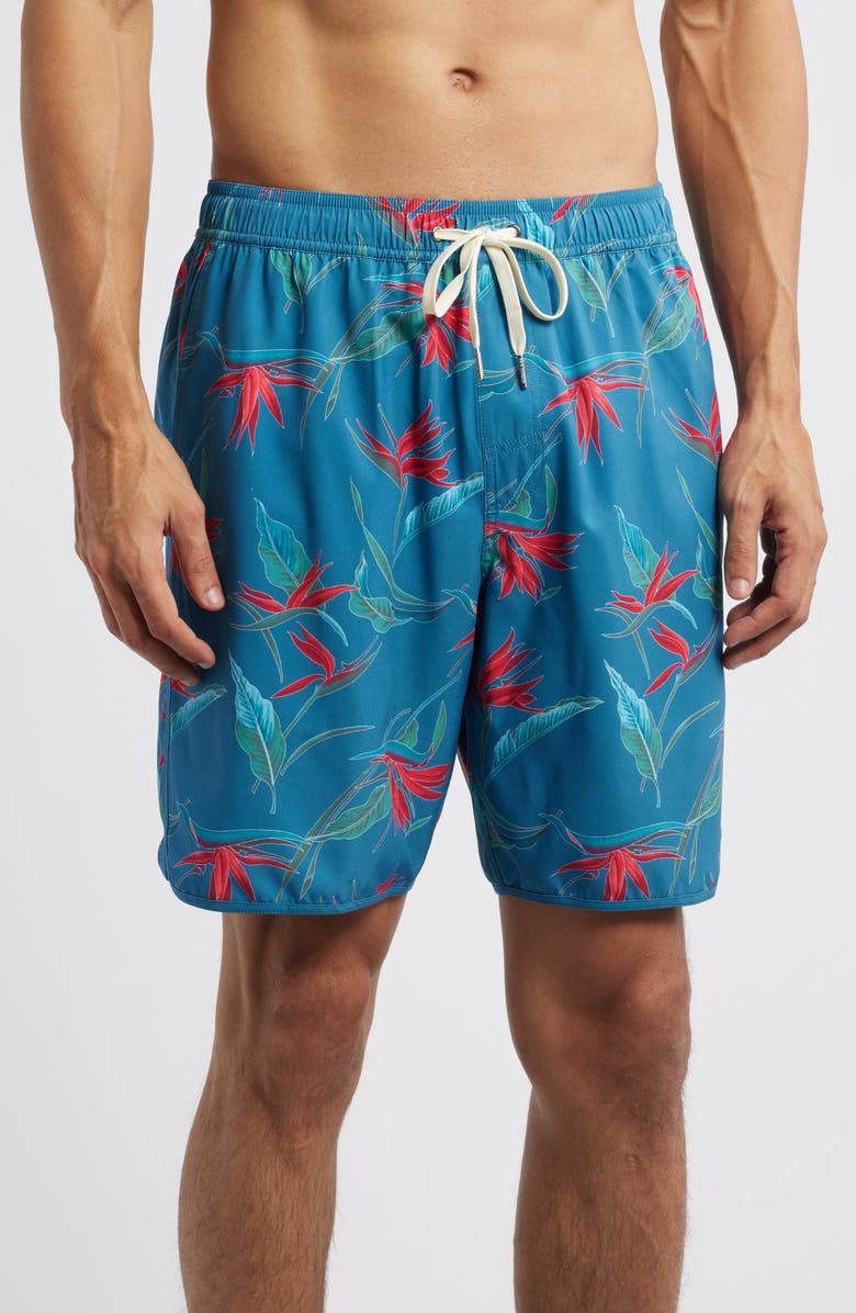 Fair Harbor The Anchor Swim Trunks, Main, color, Teal Birds Of Paradise