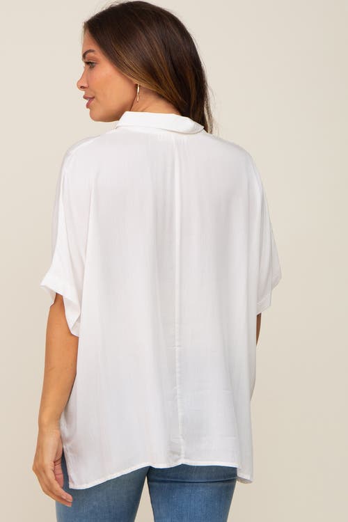Pinkblush Button Up Dolman Short Sleeve Top In White