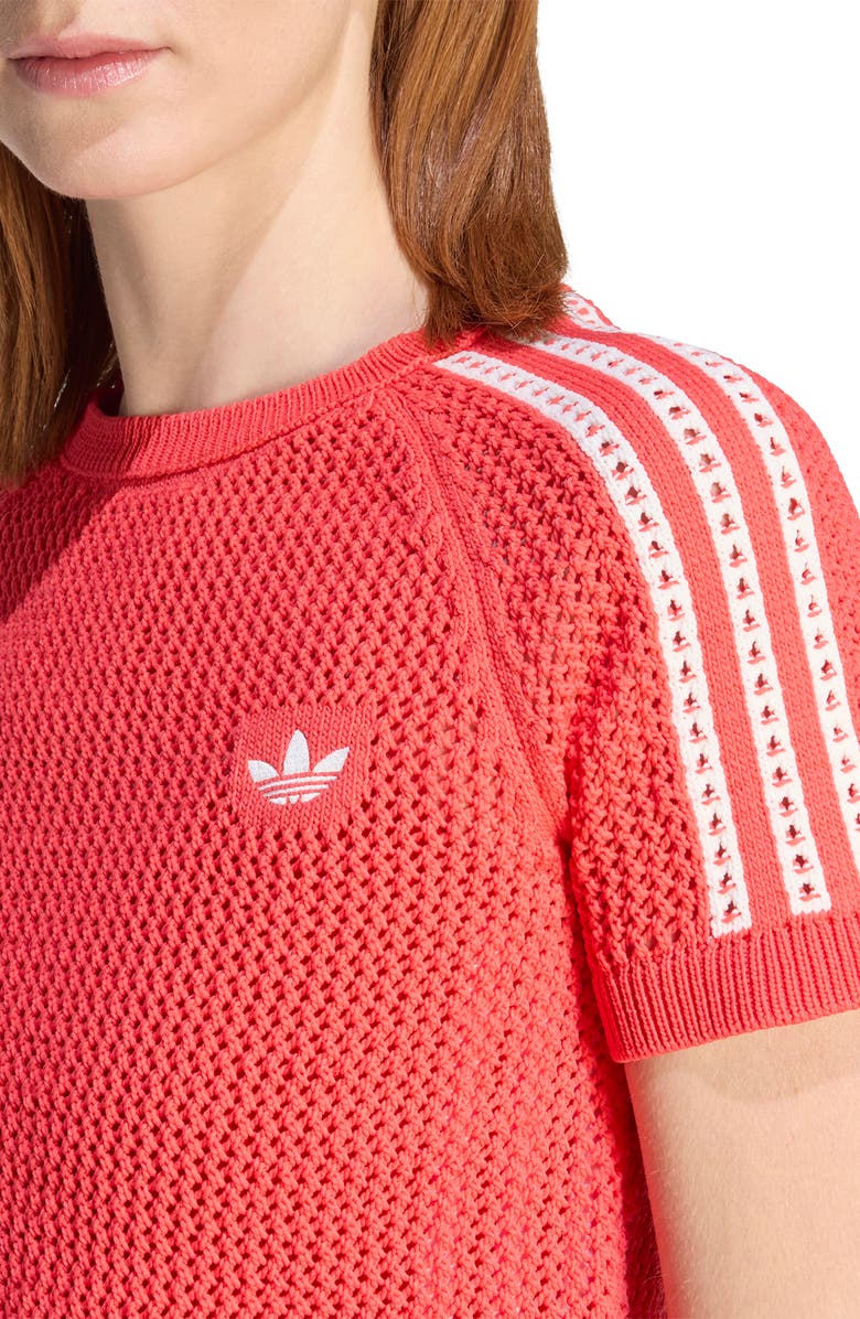 adidas Originals Open Stitch Short Sleeve Crop Sweater, Alternate, color, Semi Lucid Red