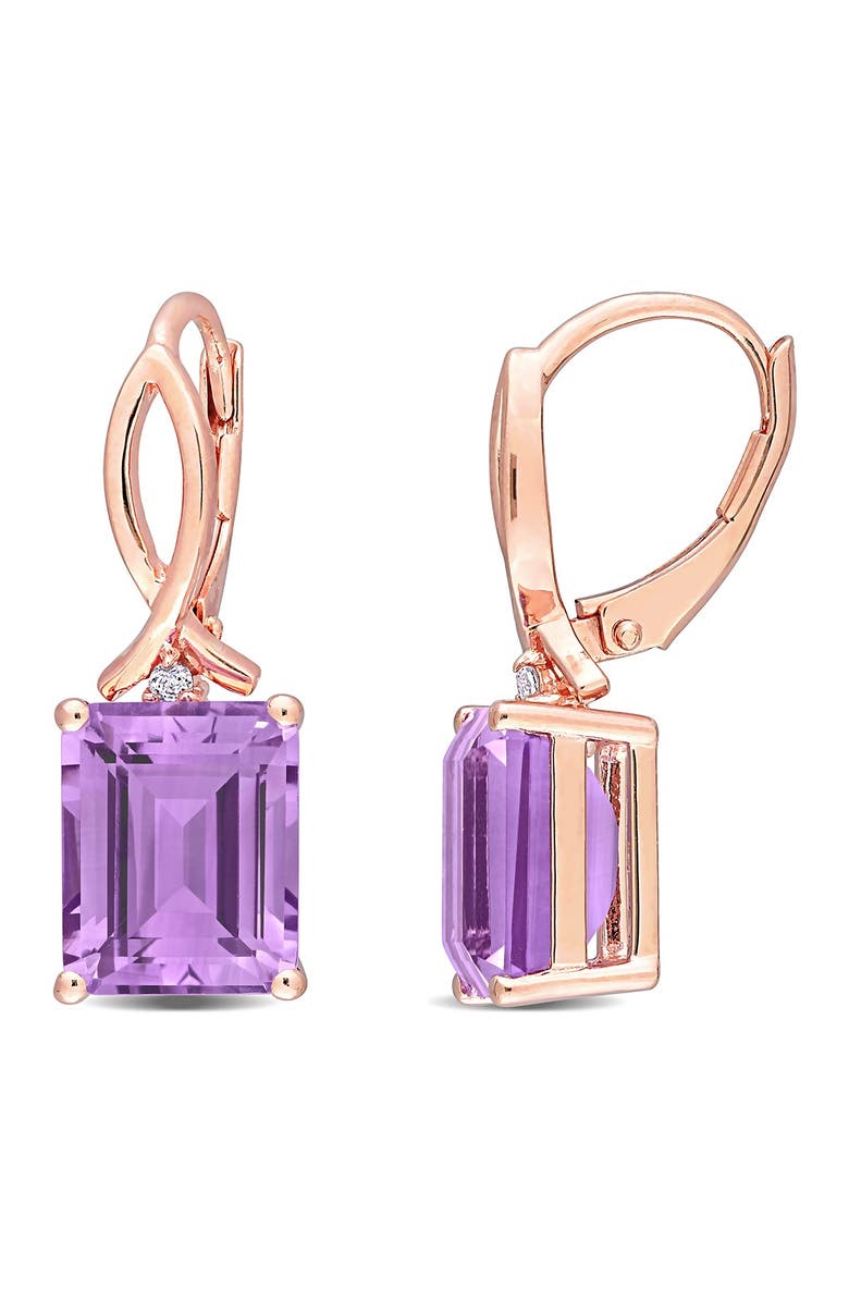DELMAR Rose Plated Sterling Silver White Topaz & Purple Quartz Drop Earrings, Main, color,
