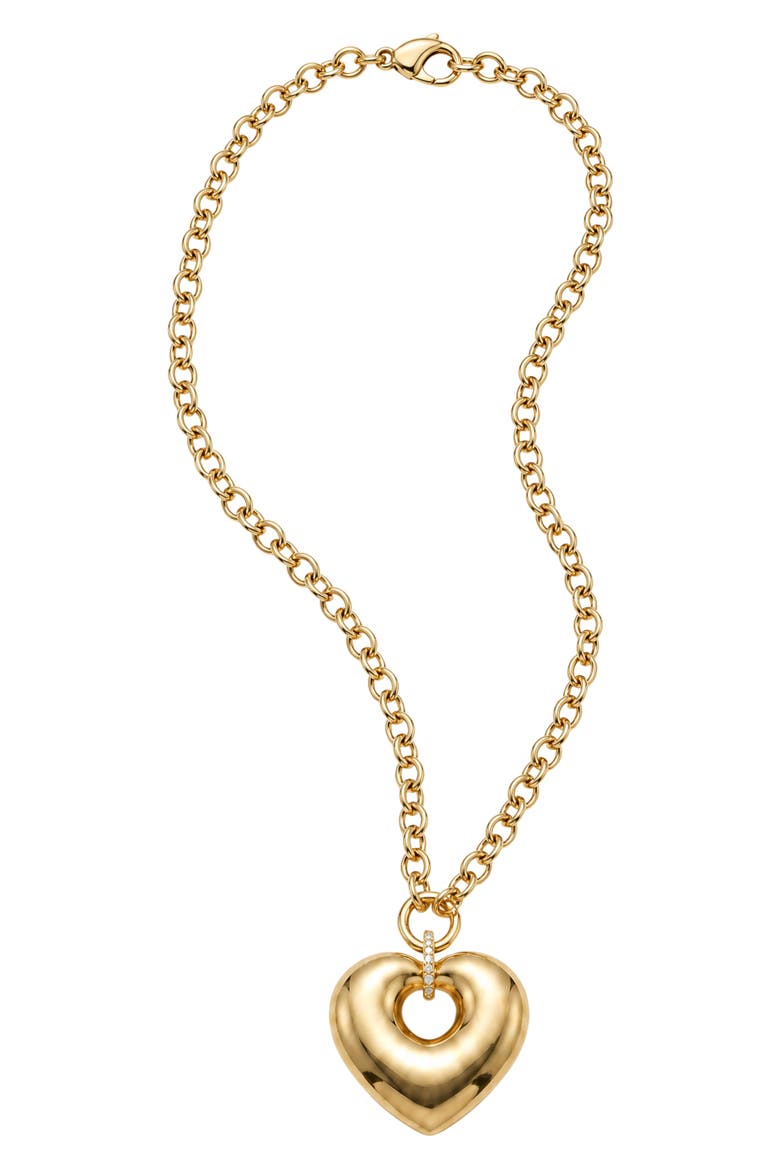 Puffy Heart Pendant Necklace, Alternate, color, GOLD