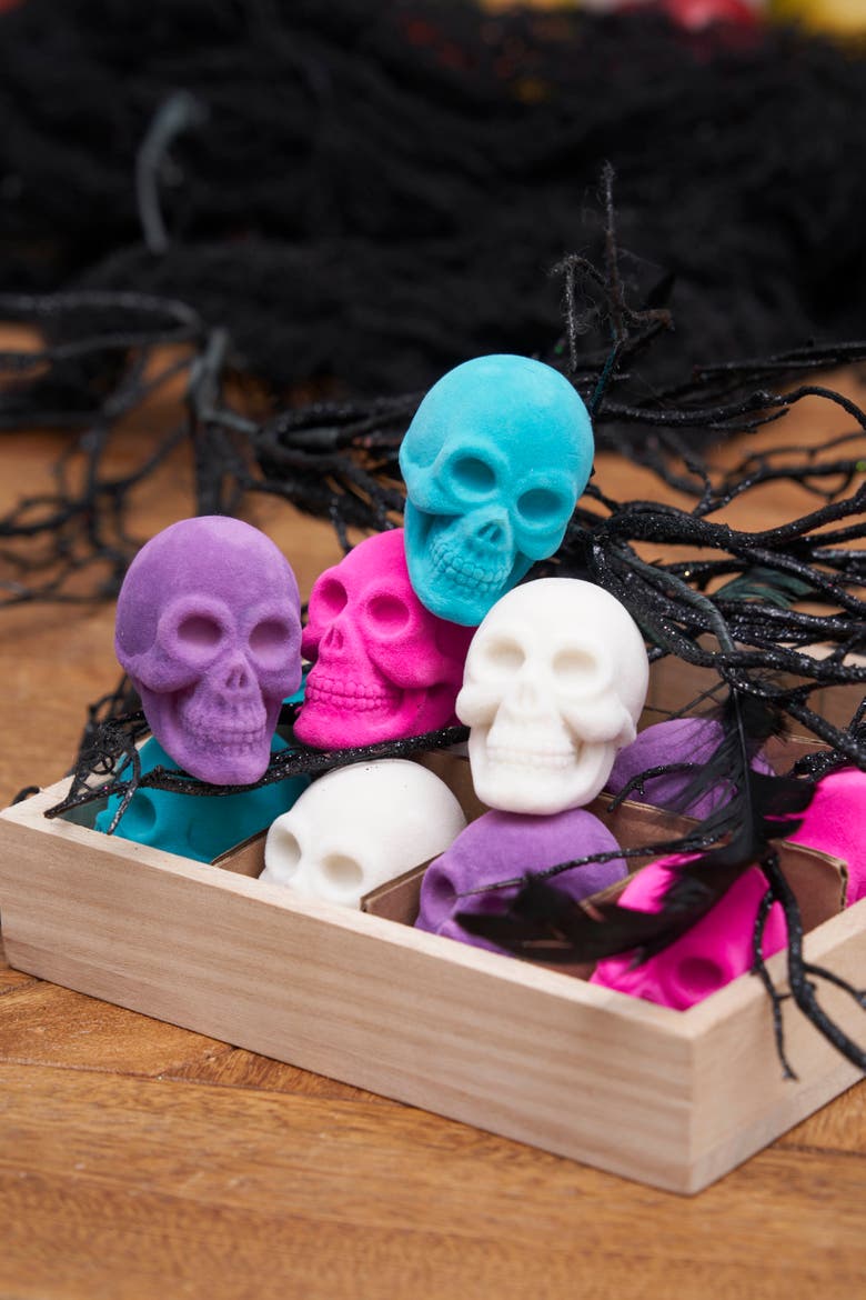 Flocked Skull In Box Figurines Assortment of 12, Alternate, color, Pink