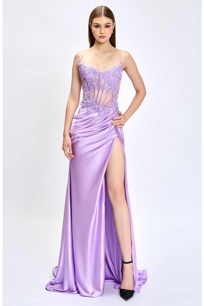 Serra Lace Corset Gown, Main, color, LILAC