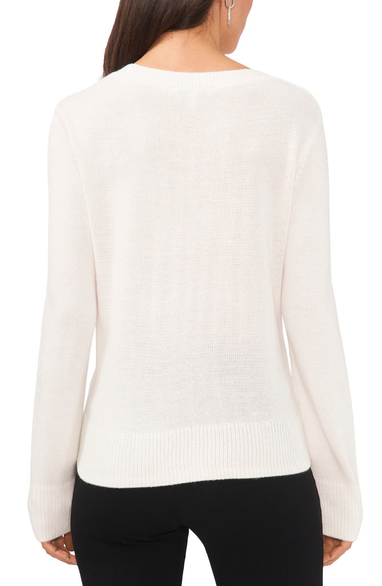 Chaus Rhinestone Crewneck Sweater, Alternate, color, Antique White