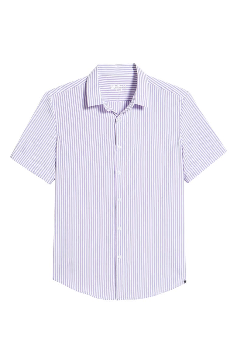 Barbell Apparel Motive Stripe Short Sleeve Stretch Button-Up Performance Shirt, Alternate, color,