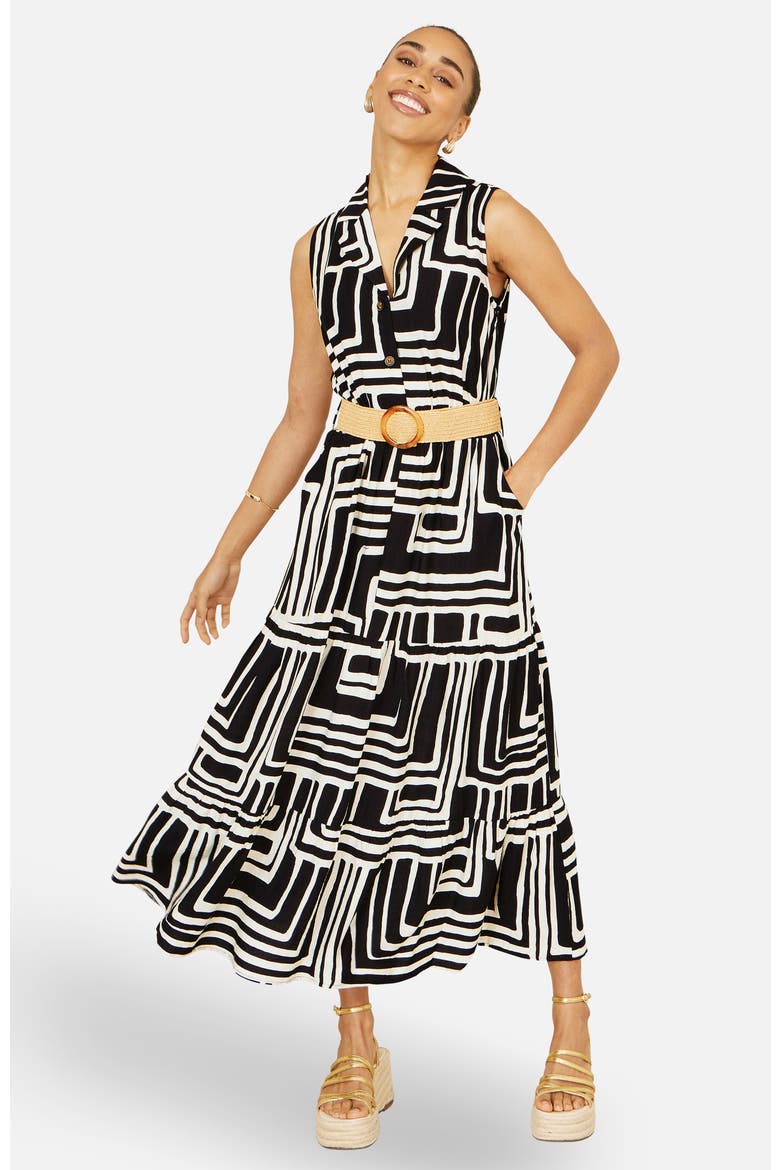 Geo Print Midi Shirt Dress, Alternate, color, Black