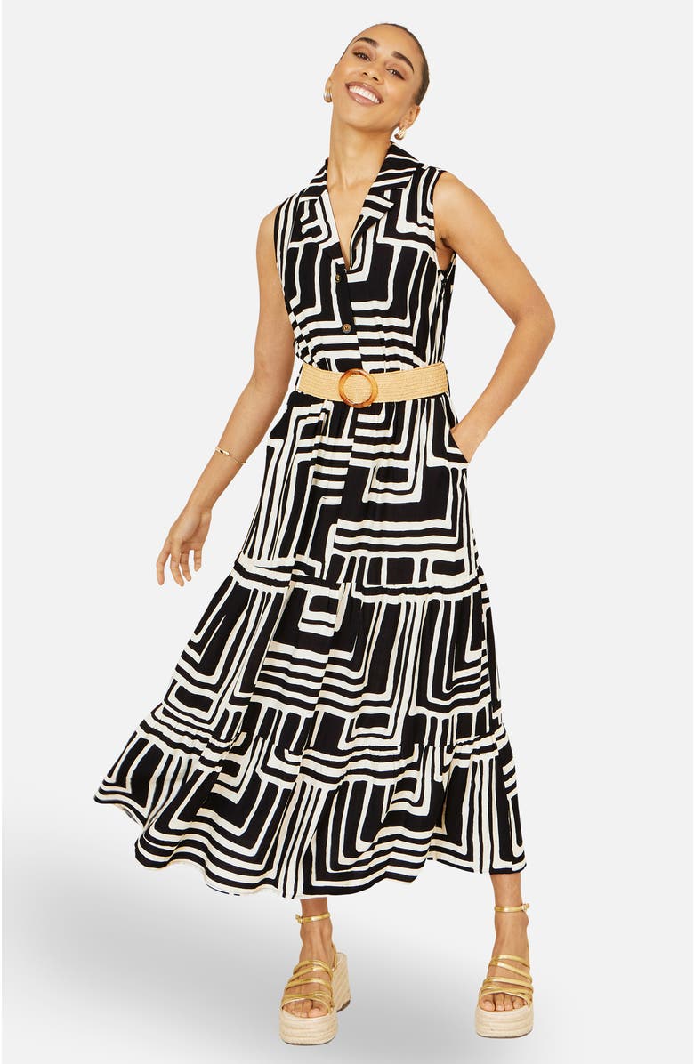 Yumi Geo Print Midi Shirt Dress, Alternate, color, Black