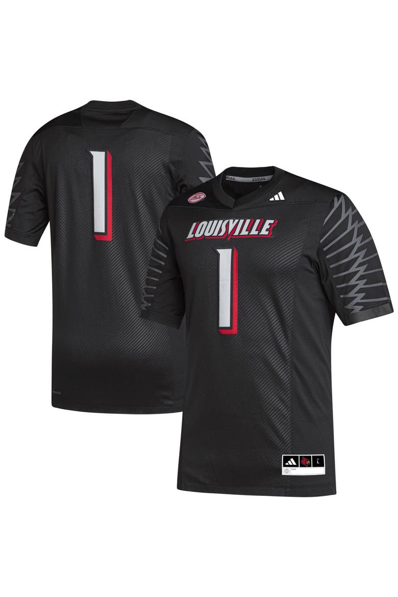 Men's adidas #1 Black Louisville Cardinals Premier Football Jersey, Main, color, Black