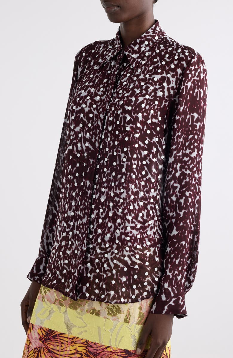 Dries Van Noten Chowy Mixed Print Button-Up Shirt, Alternate, color, Burgundy
