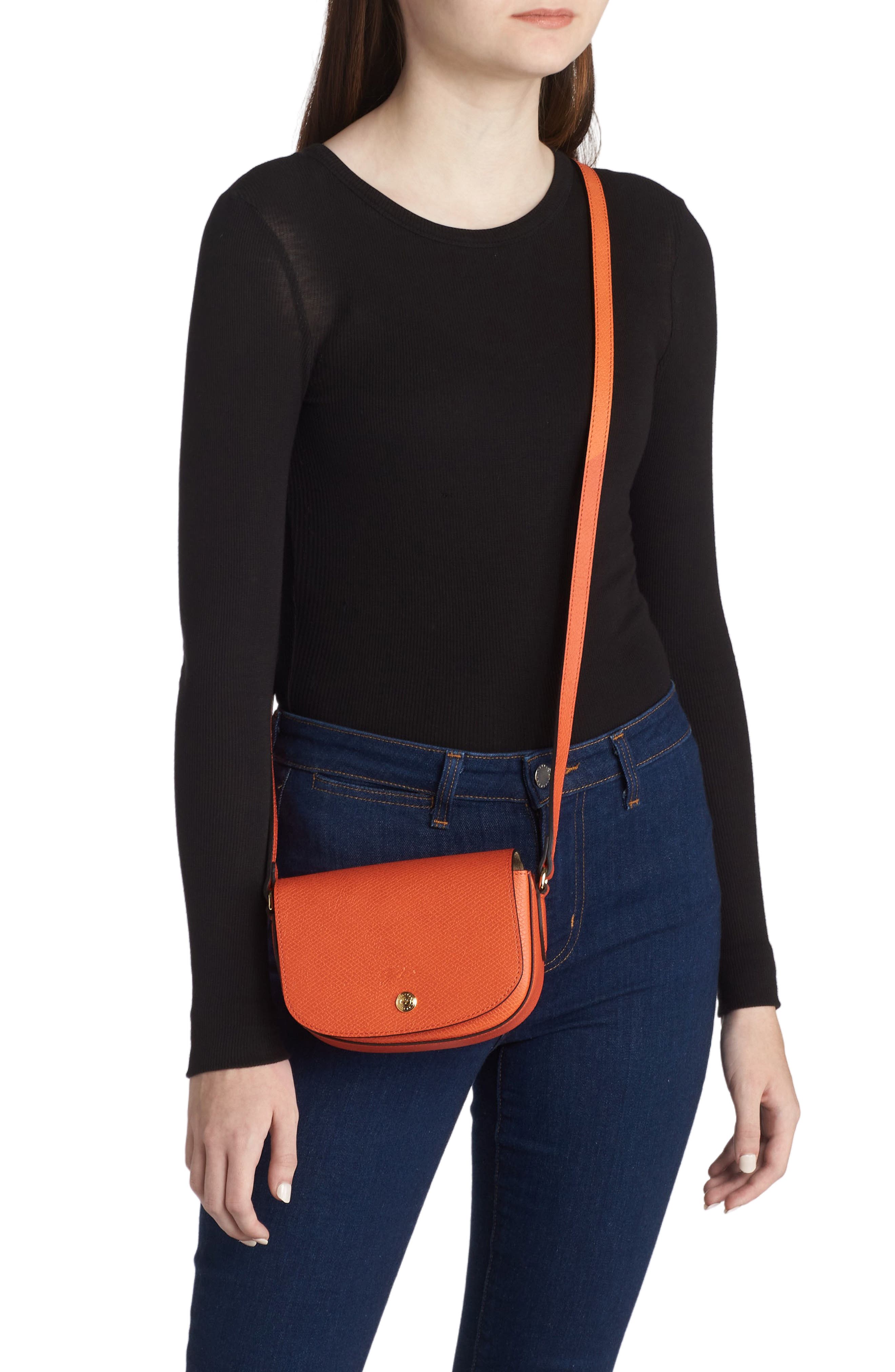 Épure Small Leather Crossbody Bag, Alternate, color, ORANGE