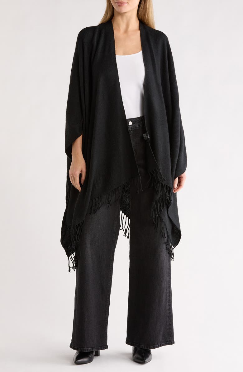 La Fiorentina Fringe Trim Ruana, Main, color, Black