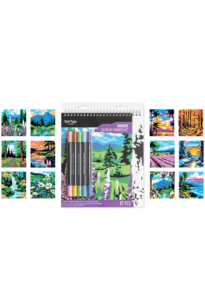Marker Color by Number Kit Mountain Landscapes, Alternate, color, Multicolored