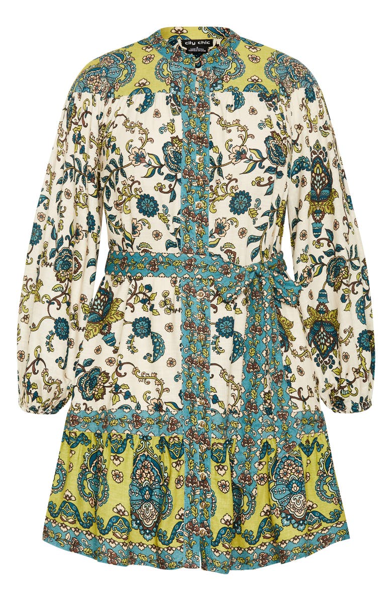 City Chic Sable Print Long Sleeve Minidress, Alternate, color, Ivory Print