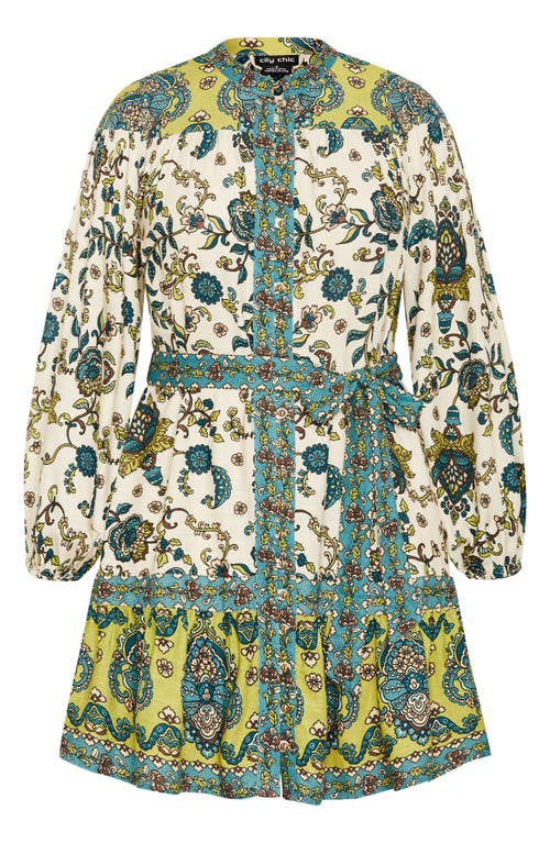 City Chic Sable Print Long Sleeve Minidress In Green