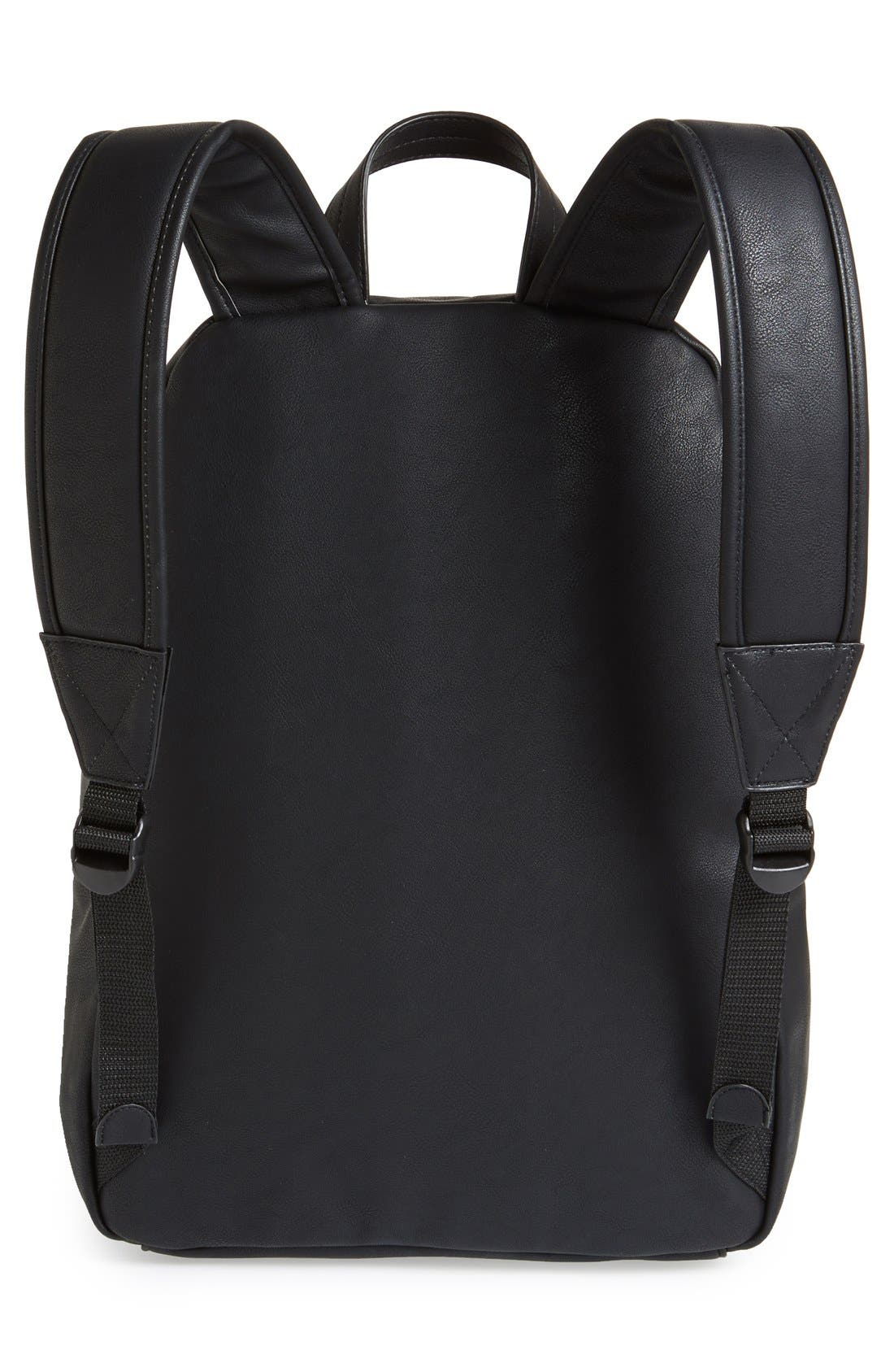 Topman Black Faux Leather Backpack, Alternate, color, 