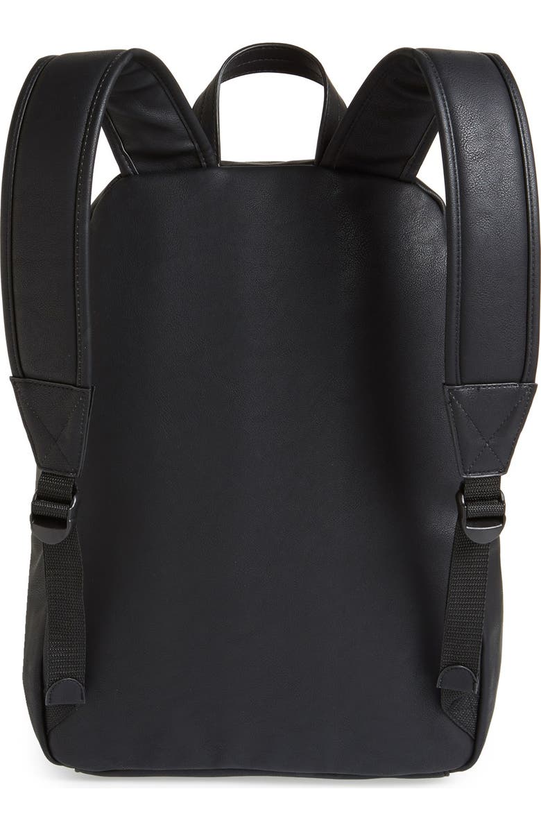 Topman Black Faux Leather Backpack, Alternate, color,