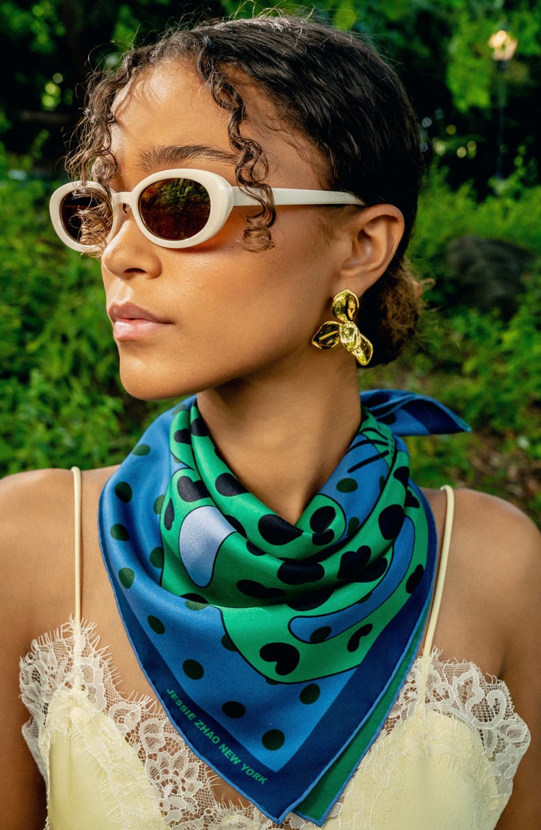 Jessie Zhao New York Twin Leopards Double Sided Silk Scarf, Alternate, color, Green