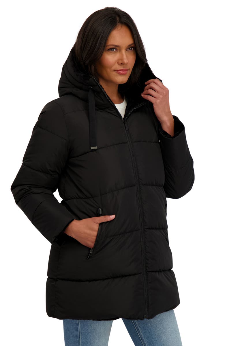 Sebby Faux Fur Reversible Hooded Puffer Jacket, Alternate, color, Black
