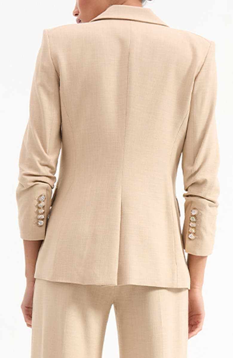 Veronica Beard Battista Ruched Sleeve Dickey Blazer, Alternate, color, Stone Khaki