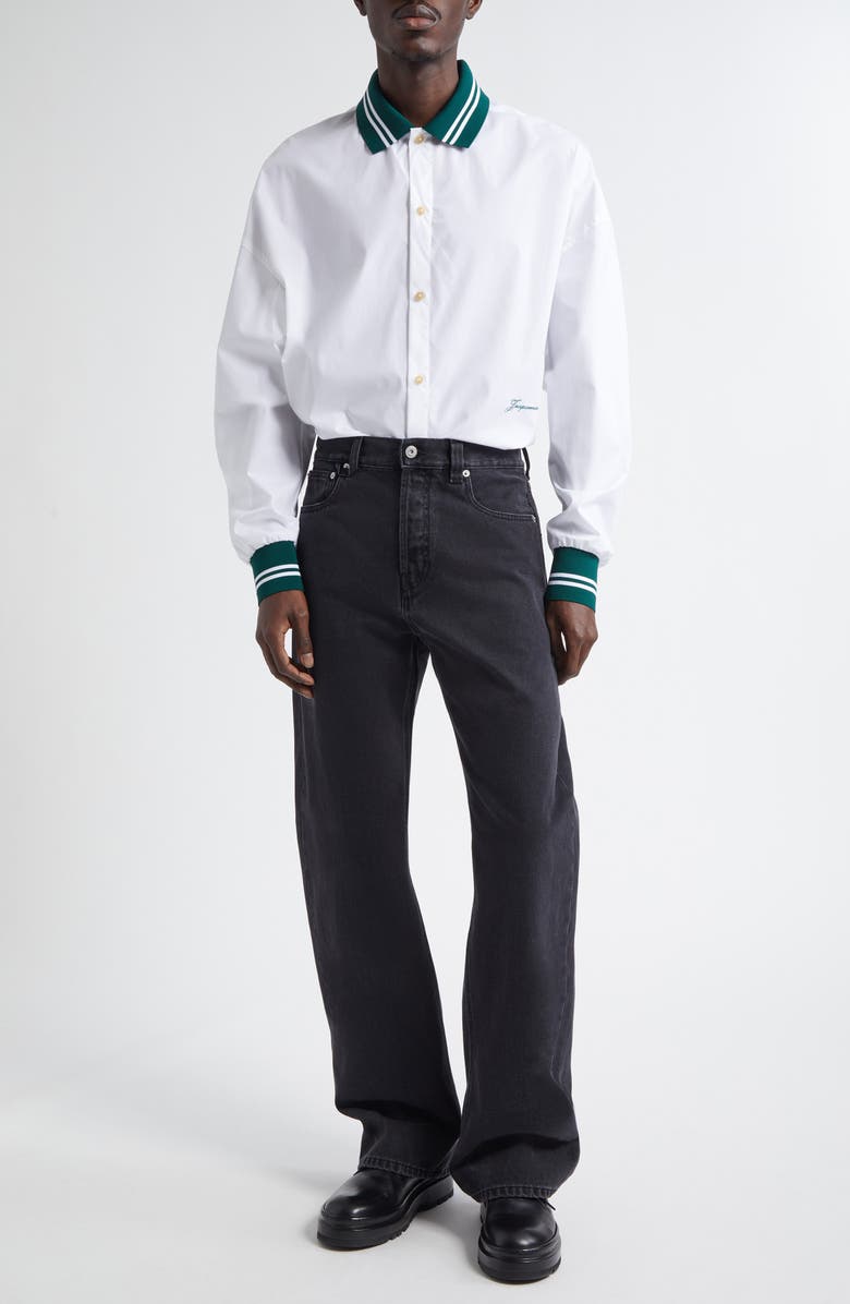 Jacquemus La Chemise Baseball Stretch Cotton Button-Up Shirt, Alternate, color, White