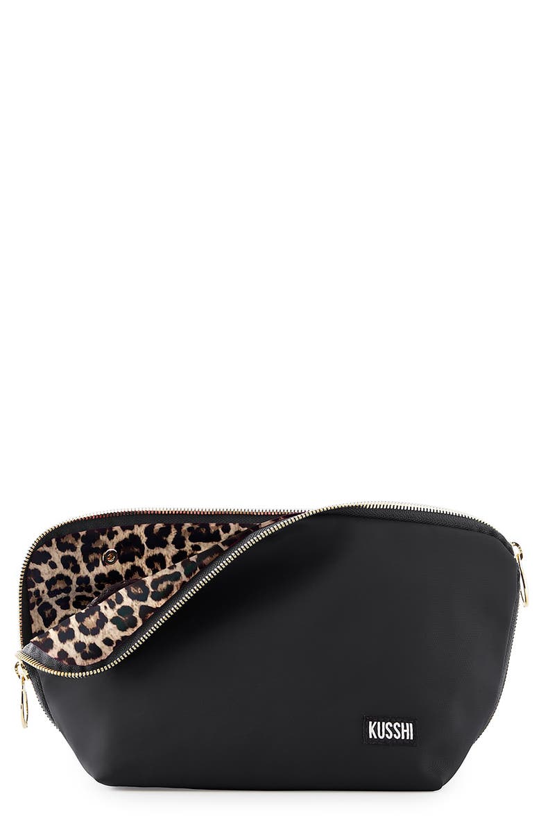 KUSSHI Signature Makeup Bag, Main, color, Black/ Leopard