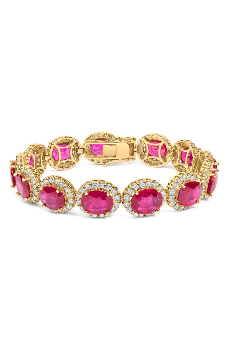 Haus of Brilliance 14K Gold 6 2/5 Ct Diamond & 34 Ct Ruby Halo Link Bracelet, Main, color, Yellow