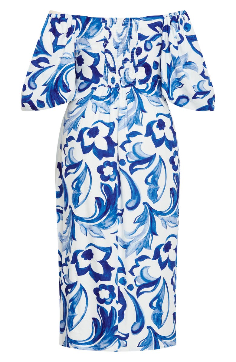 City Chic Nala Print Off the Shoulder Dress, Alternate, color, Santorini Prt