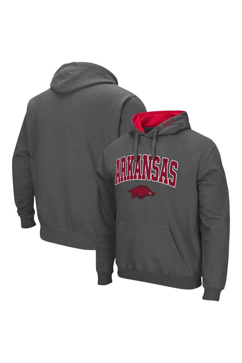 Men's Colosseum Charcoal Arkansas Razorbacks Arch & Logo 3.0 Pullover Hoodie, Main, color, Charcoal