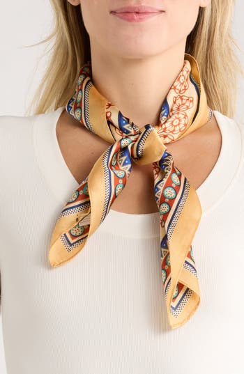 Ellian Border Print Satin Square Scarf In Multi