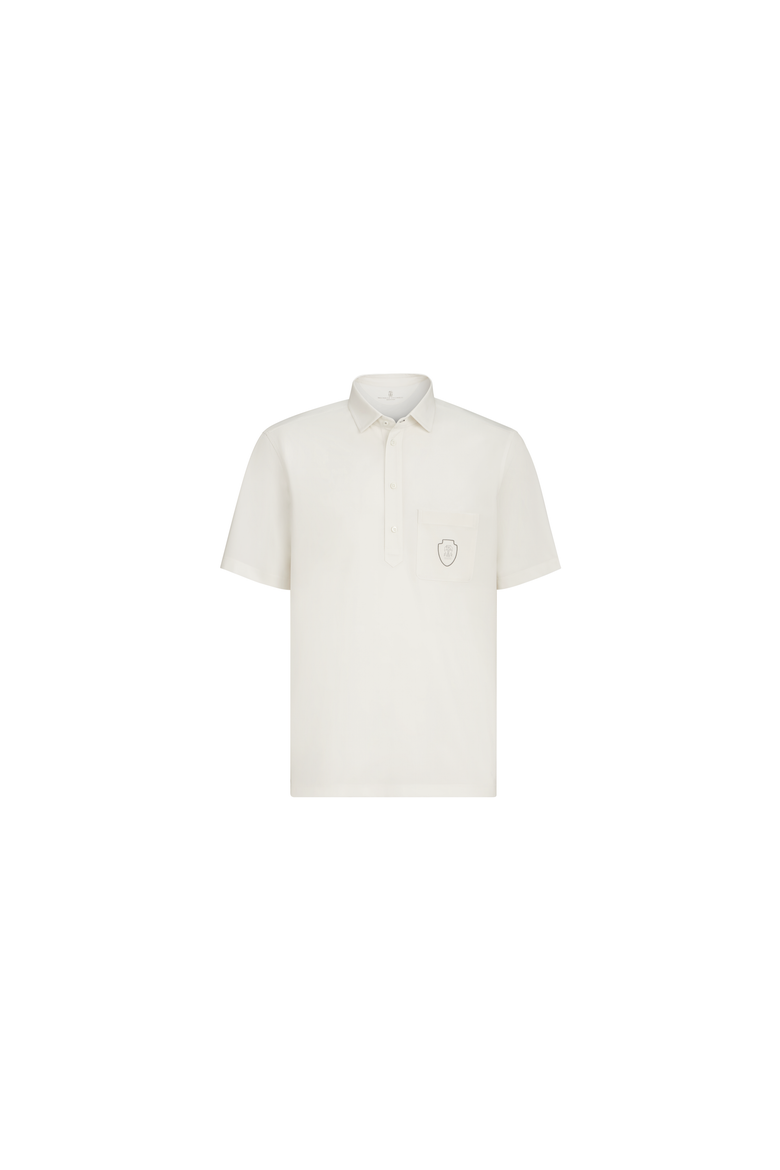 Lightweight virgin wool polo shirt with chest pocket and logo, Alternate, color, White