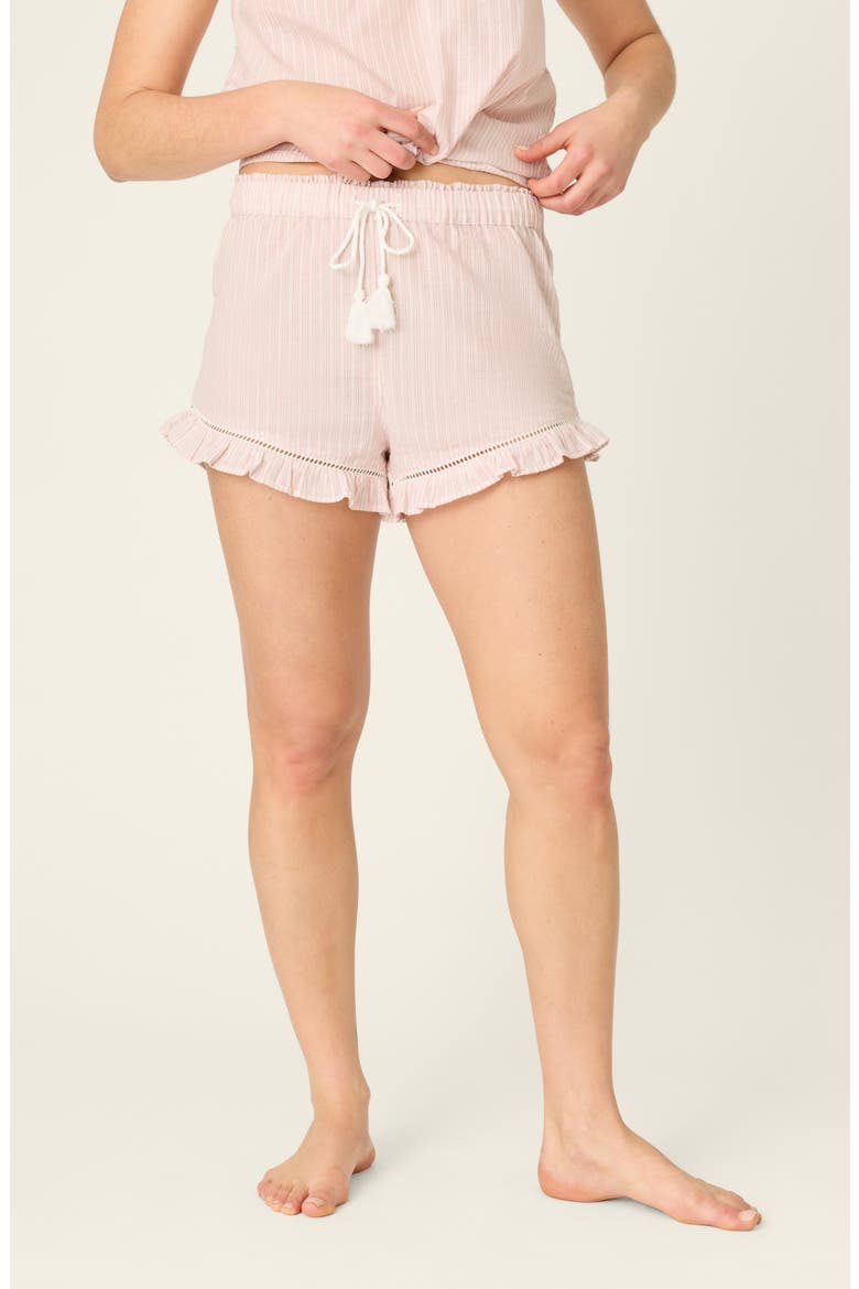 On Cloud Nine Ruffle Trim Cotton Pajama Shorts, Main, color, SILVER ROSE