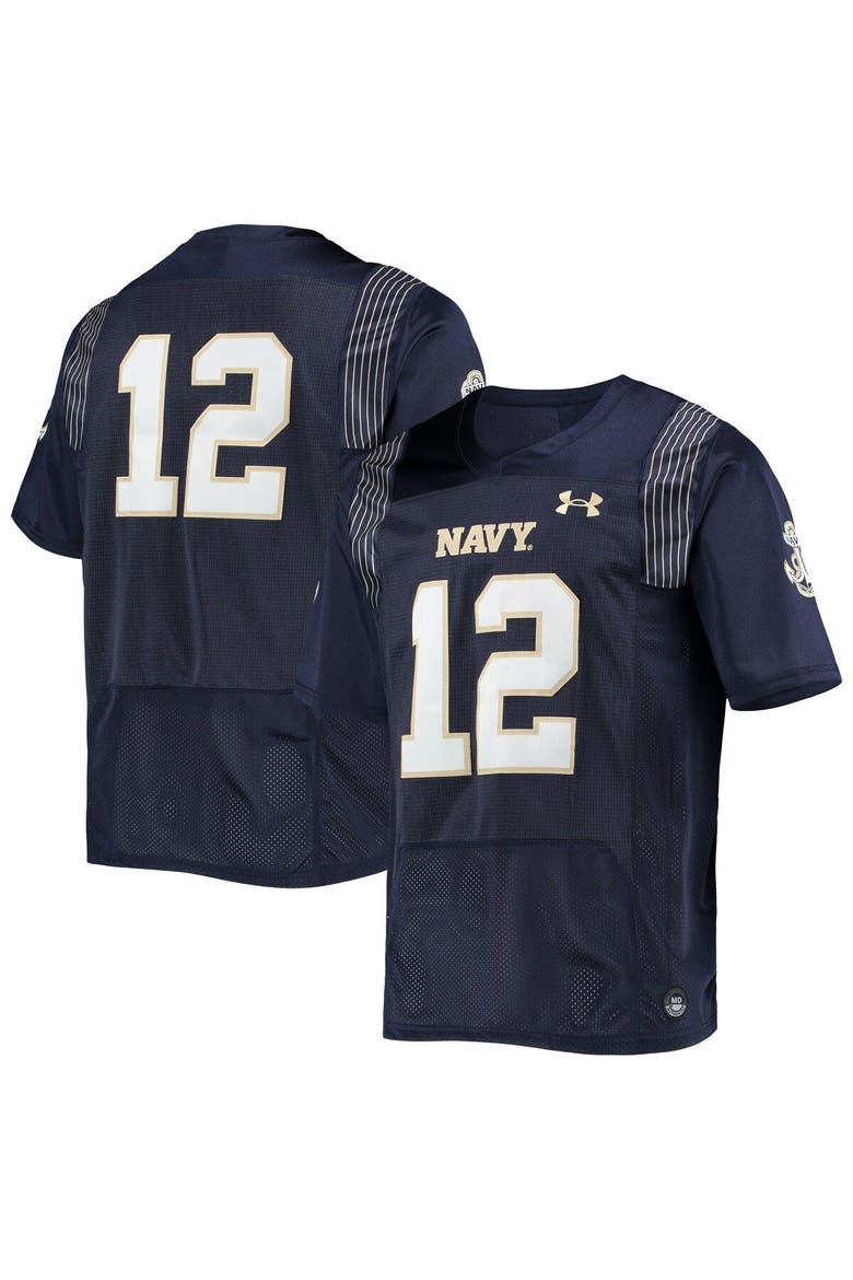 Men's Under Armour #12 Navy Navy Midshipmen Team Premier Football Jersey, Alternate, color, Navy
