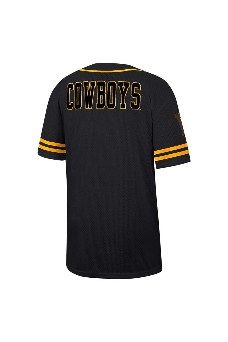 Men's Colosseum Black Wyoming Cowboys Free Spirited Mesh Button-Up Baseball Jersey, Alternate, color, Black