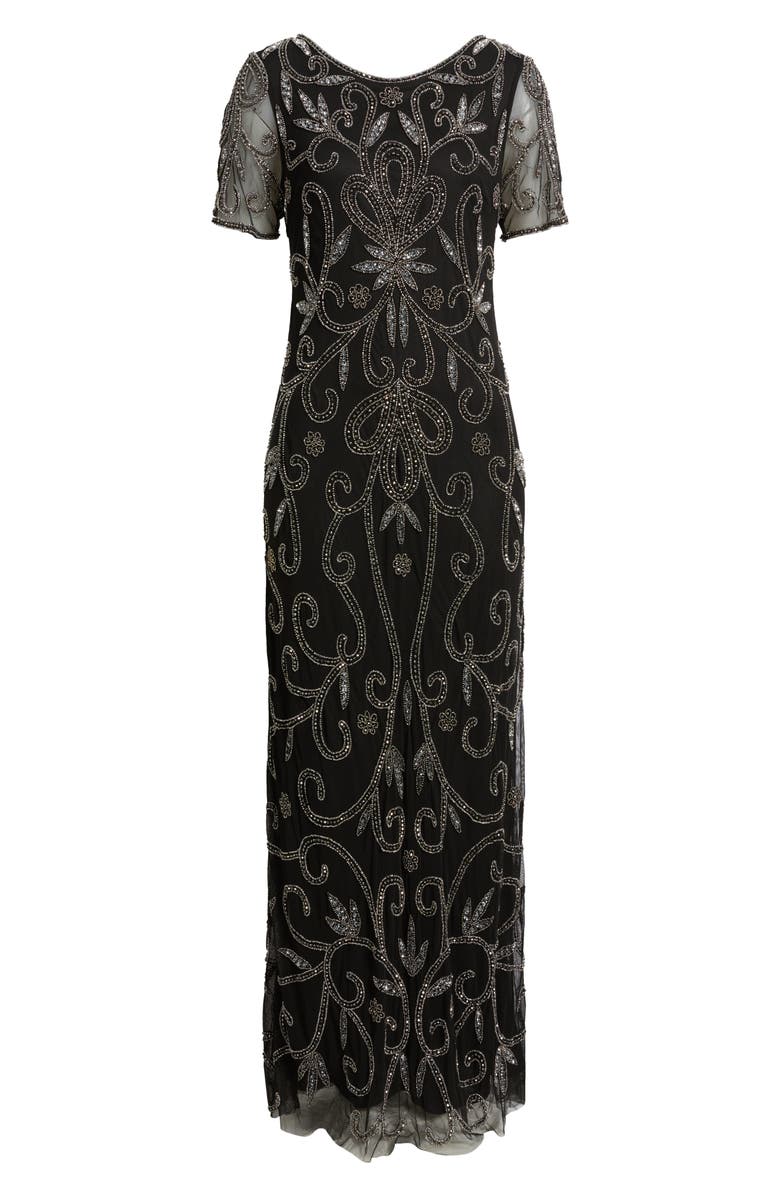 Pisarro Nights Beaded Gown, Alternate, color, Black/ Silver