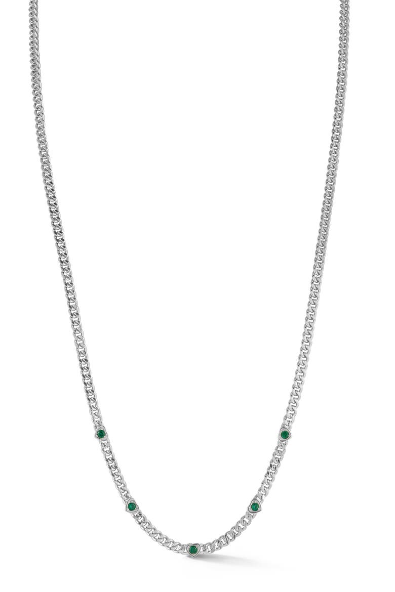 Cubic Zirconia Heart Station Chain Necklace, Main, color, SILVER