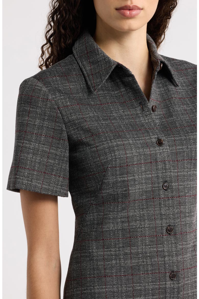 Glen Plaid A-Line Shirtdress, Alternate, color, WINE MULTI