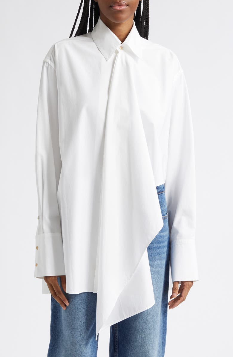 OSSOU Tess Relaxed Fit Cascade Front Button-Up Shirt, Main, color, Milk
